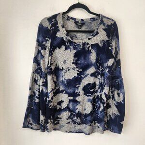 Simply Vera Wang Lightweight Knit Floral Long Sleeve Shirt Sweater Blue Size S